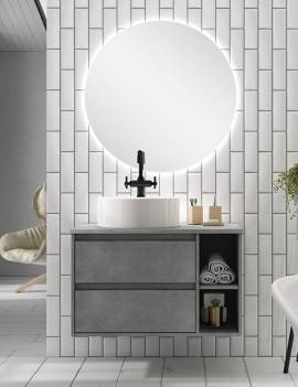 Ambiente cuarto de baño con espejo redondo LED 80 cm.