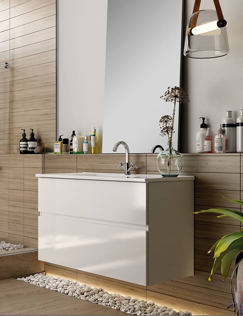 Armario de baño de pie, mueble de baño, tablero de madera y plástico  blanco, estante de